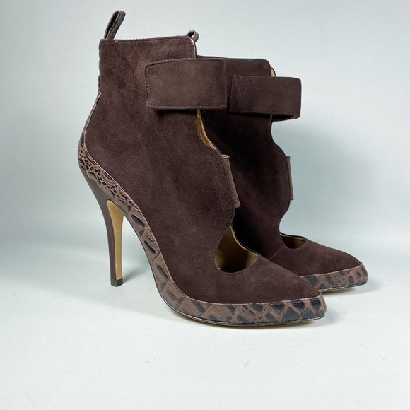ASK ALICE Suede Snake Skin Cut Out Ankle Bootie - Picture 3 of 8